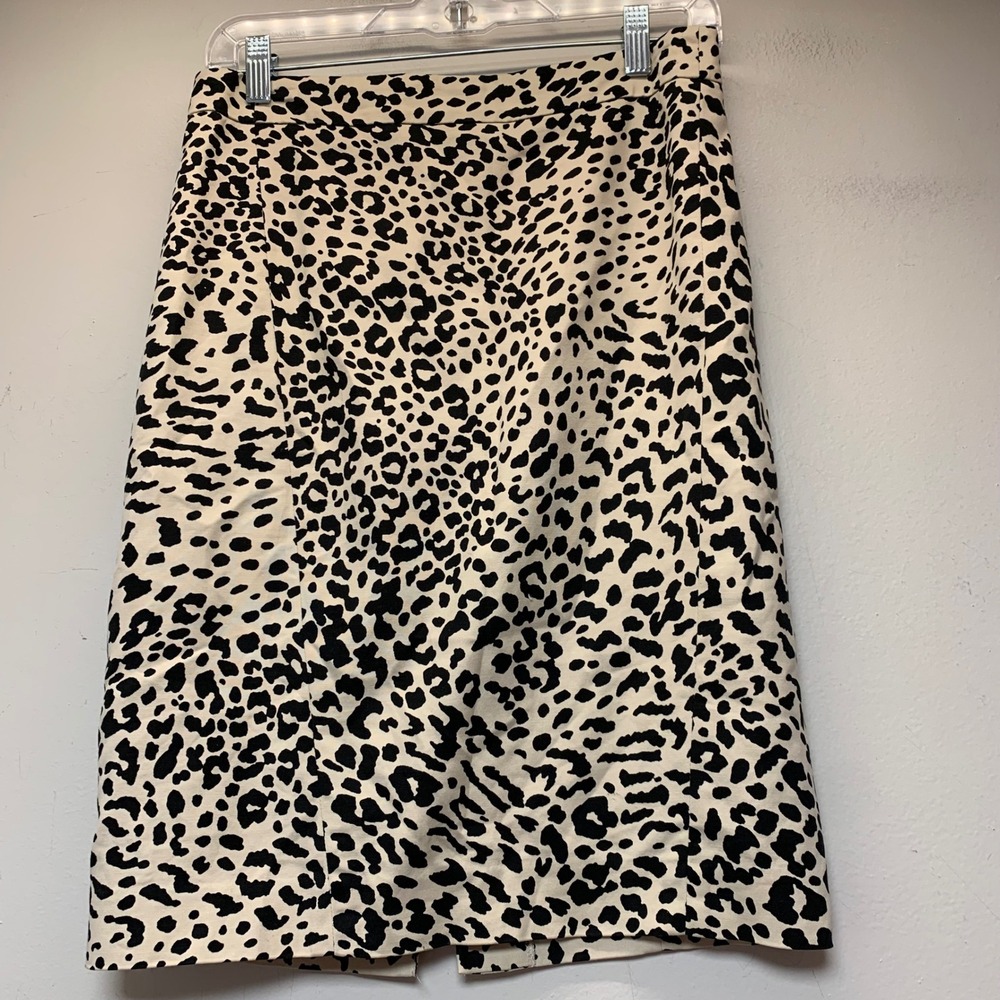 Ann Taylor LOFT Pencil Skirt Womens 2 Cream Black Leopard‎ Print Good 12805